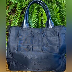 Prada Black Nylon Fiocco Bow Shopping Bag